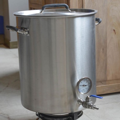 Cuve brassage inox 60 litres avec thermomètre, vanne, fond filtrant