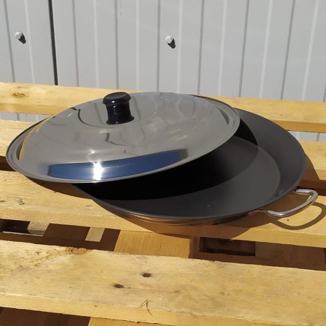 Poêle en inox anti-adhésif 46cm + couvercle - Spécial induction