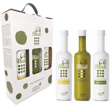 Coffret cadeau de 3 bouteilles d'huiles d'olive qualité Premium Olimedi - 3 x 0,5L