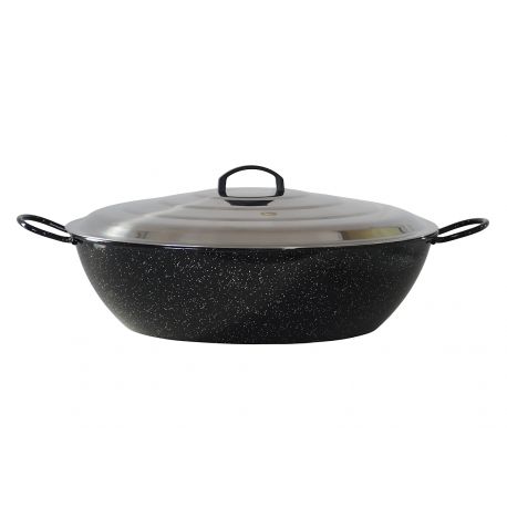 Plat creux émaillé 45 cm et couvercle inox 